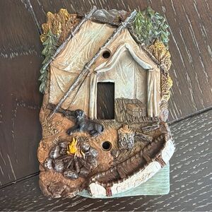 Rustic Camping Light Switch Plate Cover with Tent, Dog & Campfire